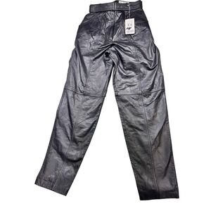 TOGETHER! Black Genuine Leather High Waisted Belted Pants 6 edgy chic modern NWT